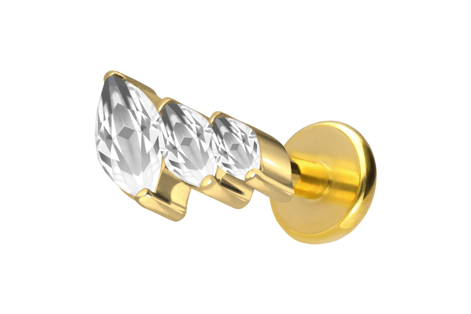 Titan Labret Piercing mit Push Fit 3 EINGEFASSTE KRISTALLTROPFEN